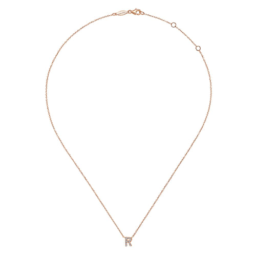 14K Rose Gold Diamond R Initial Pendant Necklace