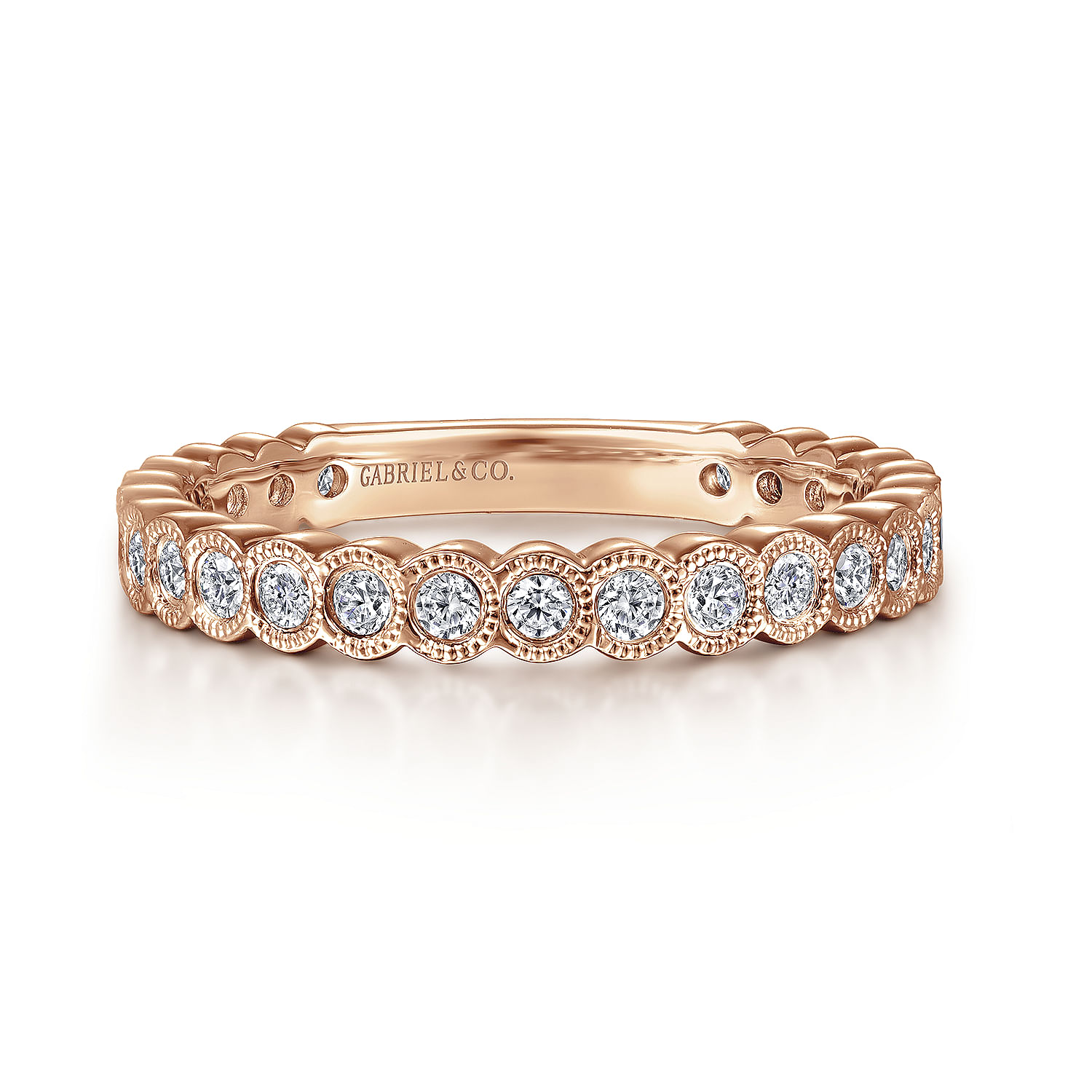 14K Rose Gold Diamond Ring with Milgrain Bezel