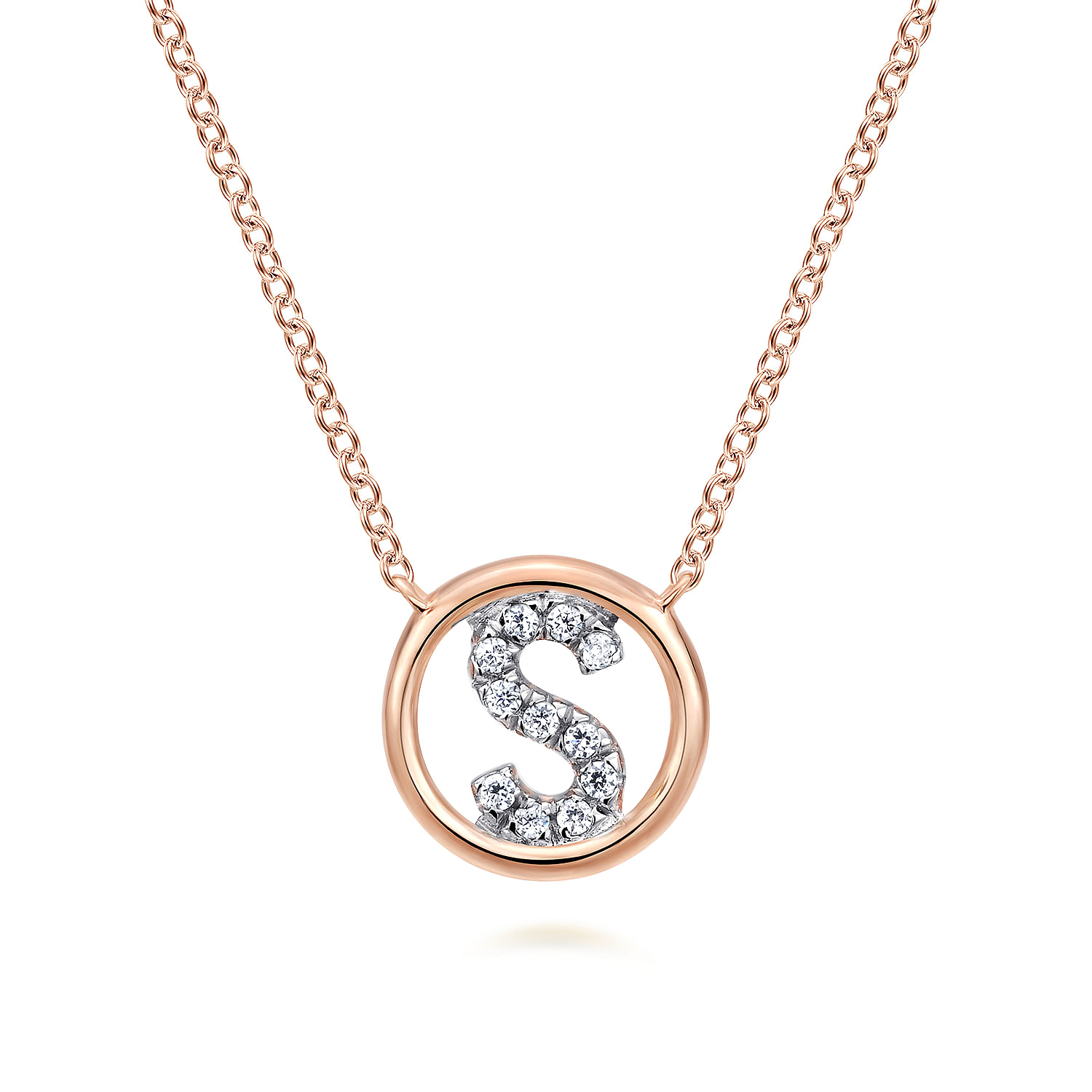 14K Rose Gold Diamond S Initial Pendant Necklace
