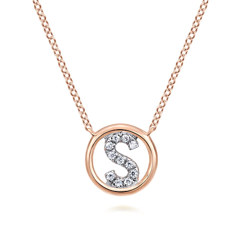 14K Rose Gold Diamond S Initial Pendant Necklace