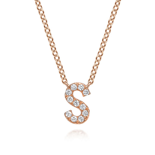 14K Rose Gold Diamond S Initial Pendant Necklace