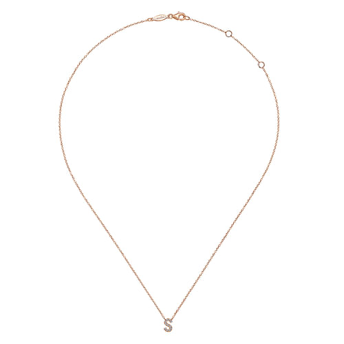 14K Rose Gold Diamond S Initial Pendant Necklace