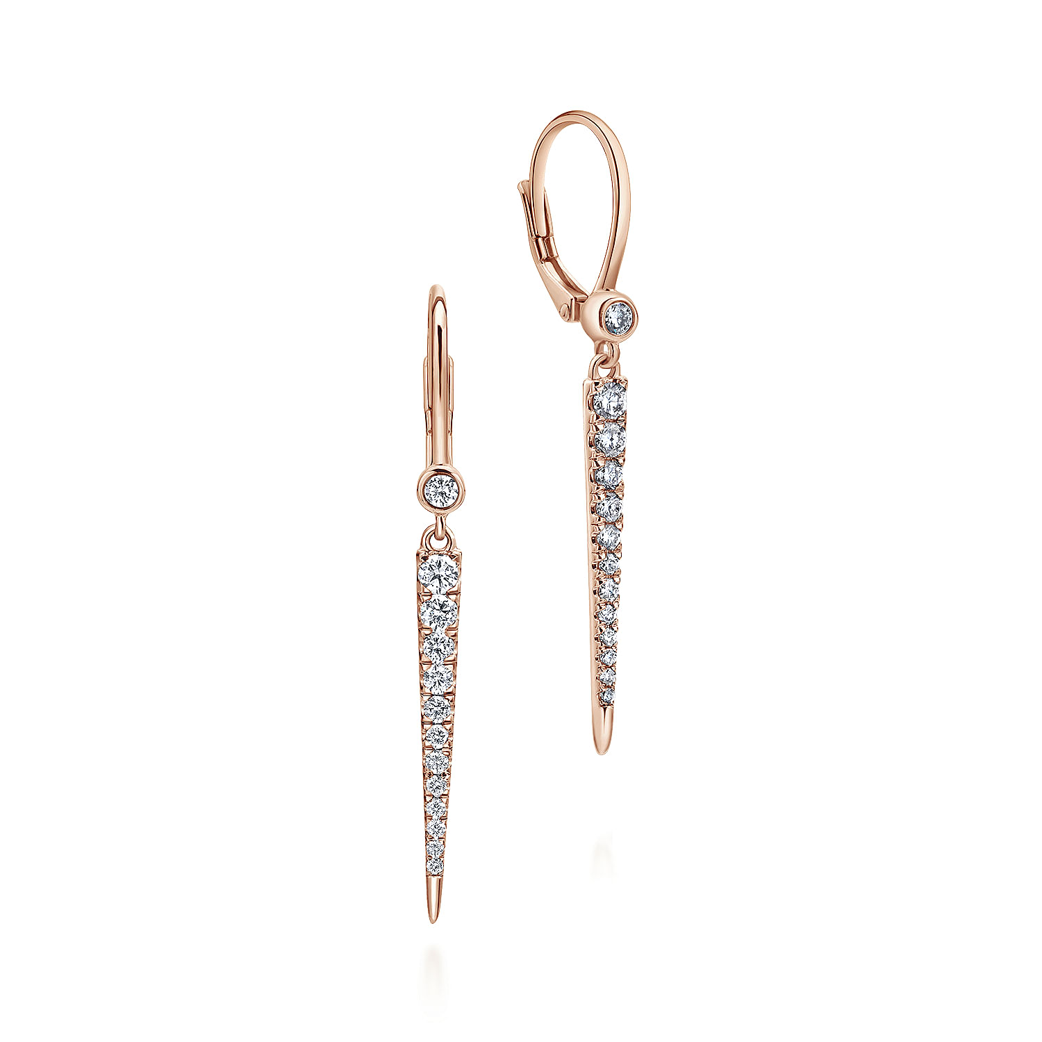 14K Rose Gold Diamond Spike Drop Earrings