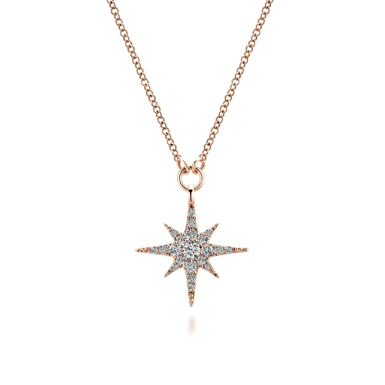 14K Rose Gold Diamond Starburst Pendant Necklace