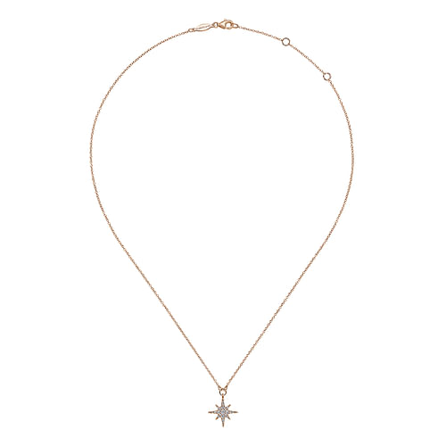 14K Rose Gold Diamond Starburst Pendant Necklace