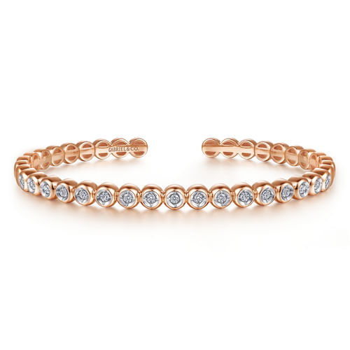 14K Rose Gold Diamond Station Open Bangle