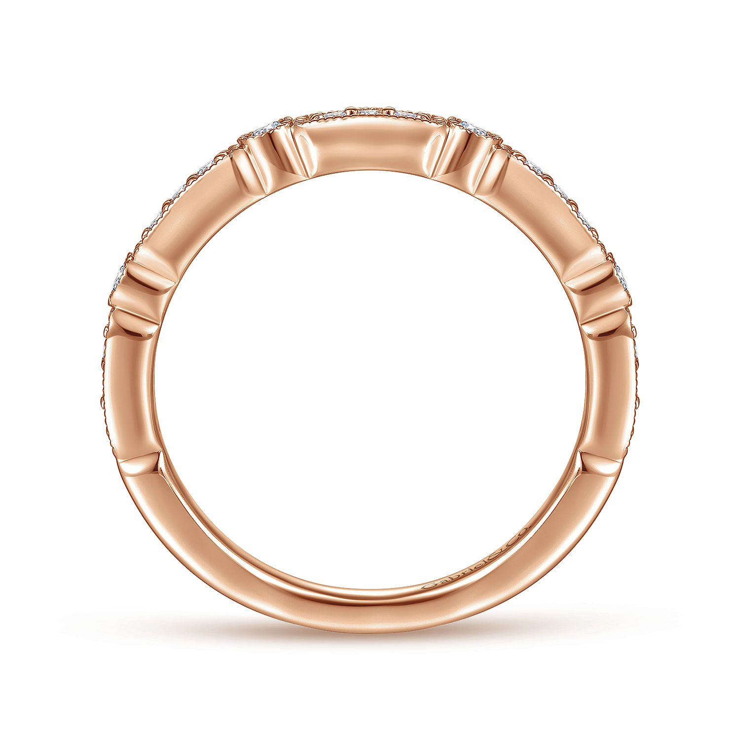 14K Rose Gold Diamond Station Stackable Anniversary Band with Milgrain
