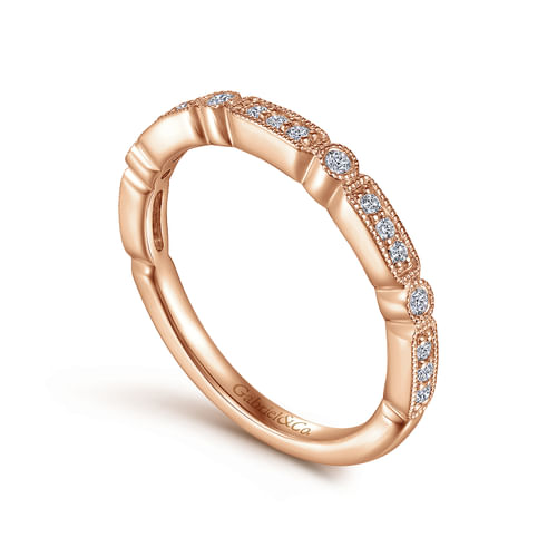 14K Rose Gold Diamond Station Stackable Anniversary Band with Milgrain