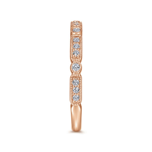 14K Rose Gold Diamond Station Stackable Anniversary Band with Milgrain
