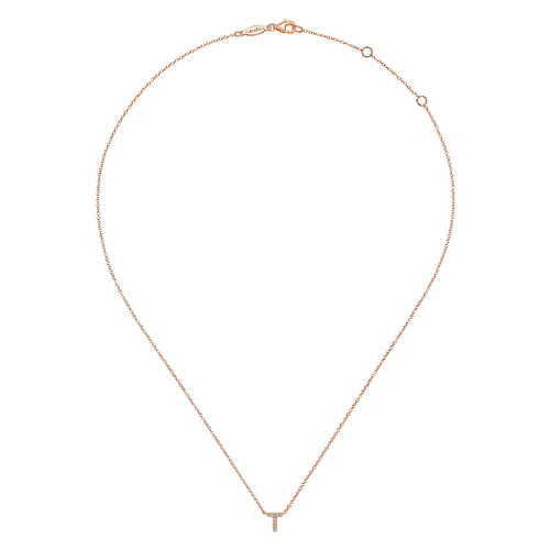 14K Rose Gold Diamond T Initial Pendant Necklace