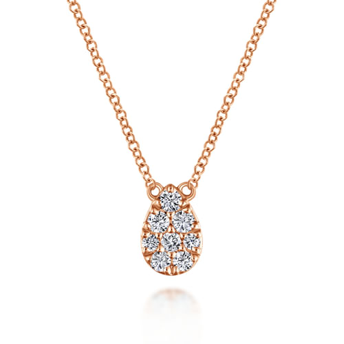 14K Rose Gold Diamond Teardrop Pendant Necklace