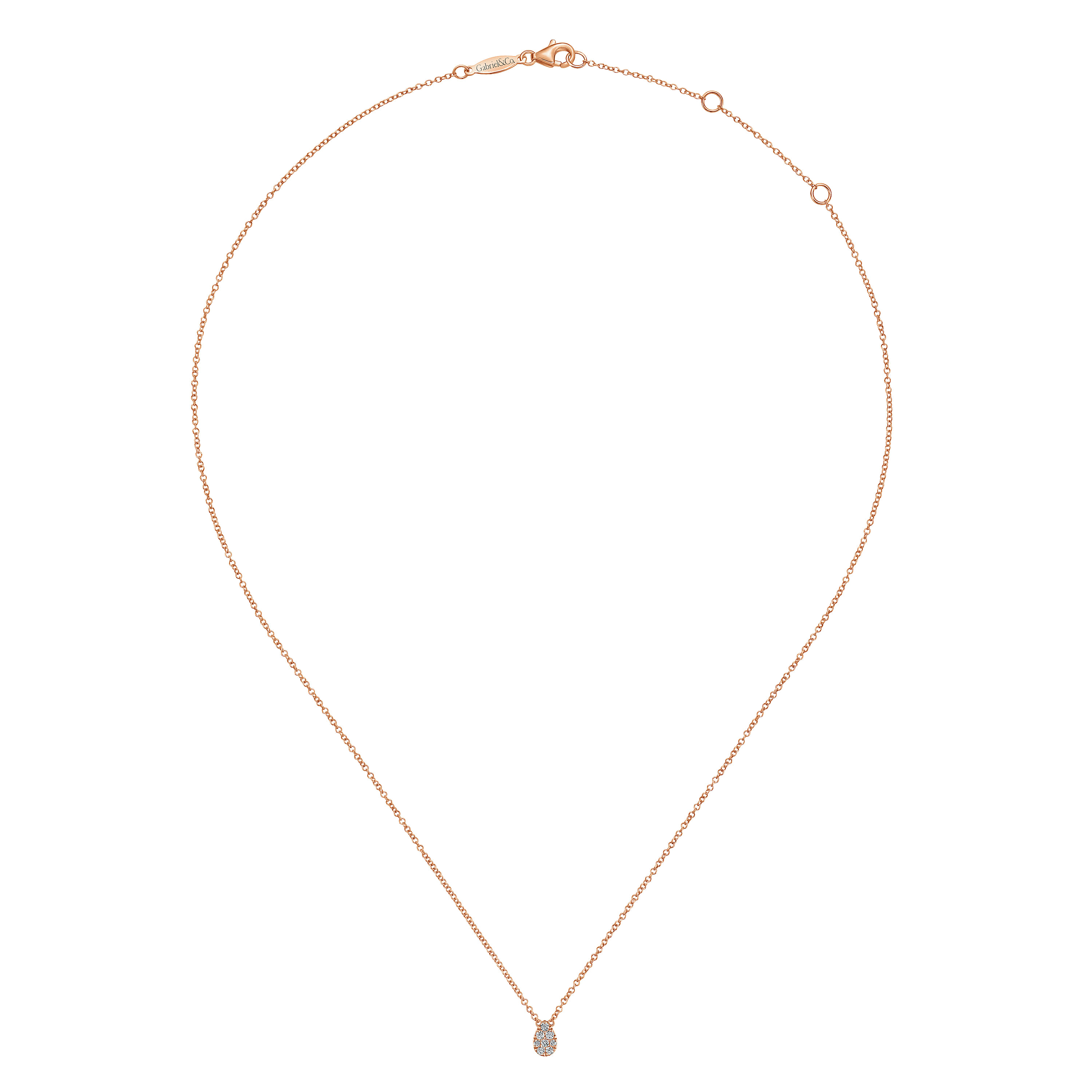 14K Rose Gold Diamond Teardrop Pendant Necklace