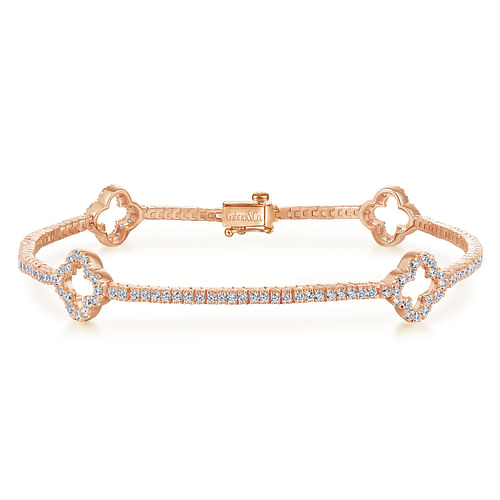 14K Rose Gold Diamond Tennis Bracelet with Clover Stations