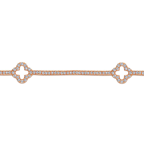 14K Rose Gold Diamond Tennis Bracelet with Clover Stations