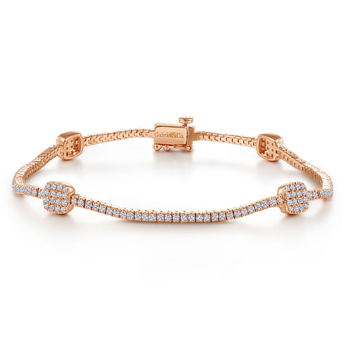 14K Rose Gold Diamond Tennis Bracelet with Diamond Cube Stations