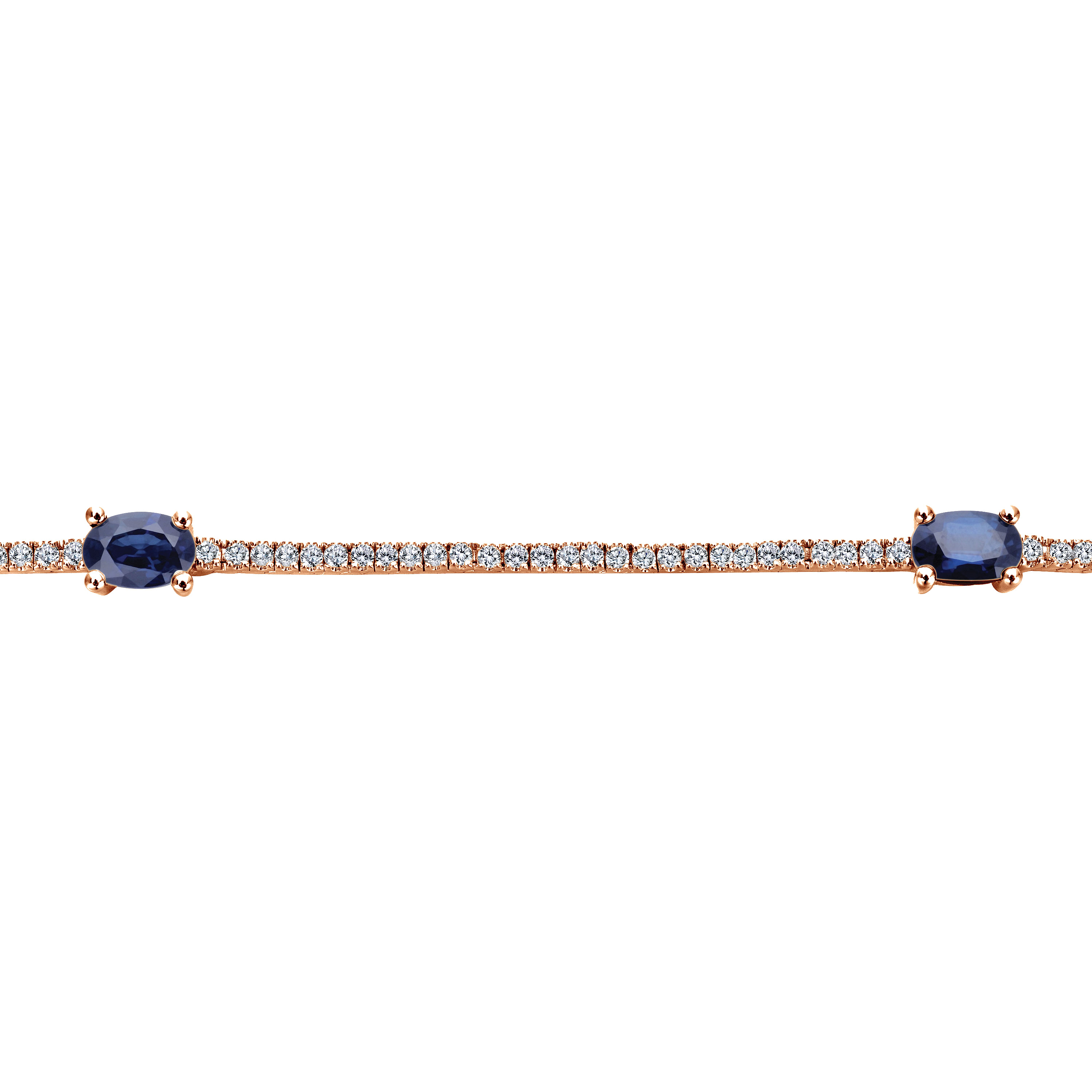 14K Rose Gold Diamond Tennis Bracelet with Oval Sapphire Stations