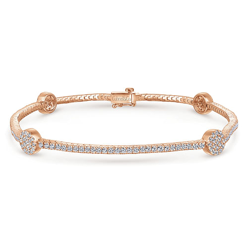 14K Rose Gold Diamond Tennis Bracelet with Round Cluster Stations