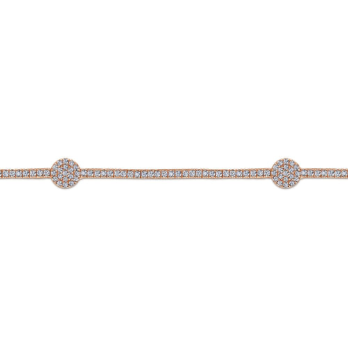 14K Rose Gold Diamond Tennis Bracelet with Round Cluster Stations