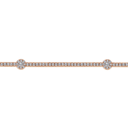 14K Rose Gold Diamond Tennis Bracelet with Round Cluster Stations