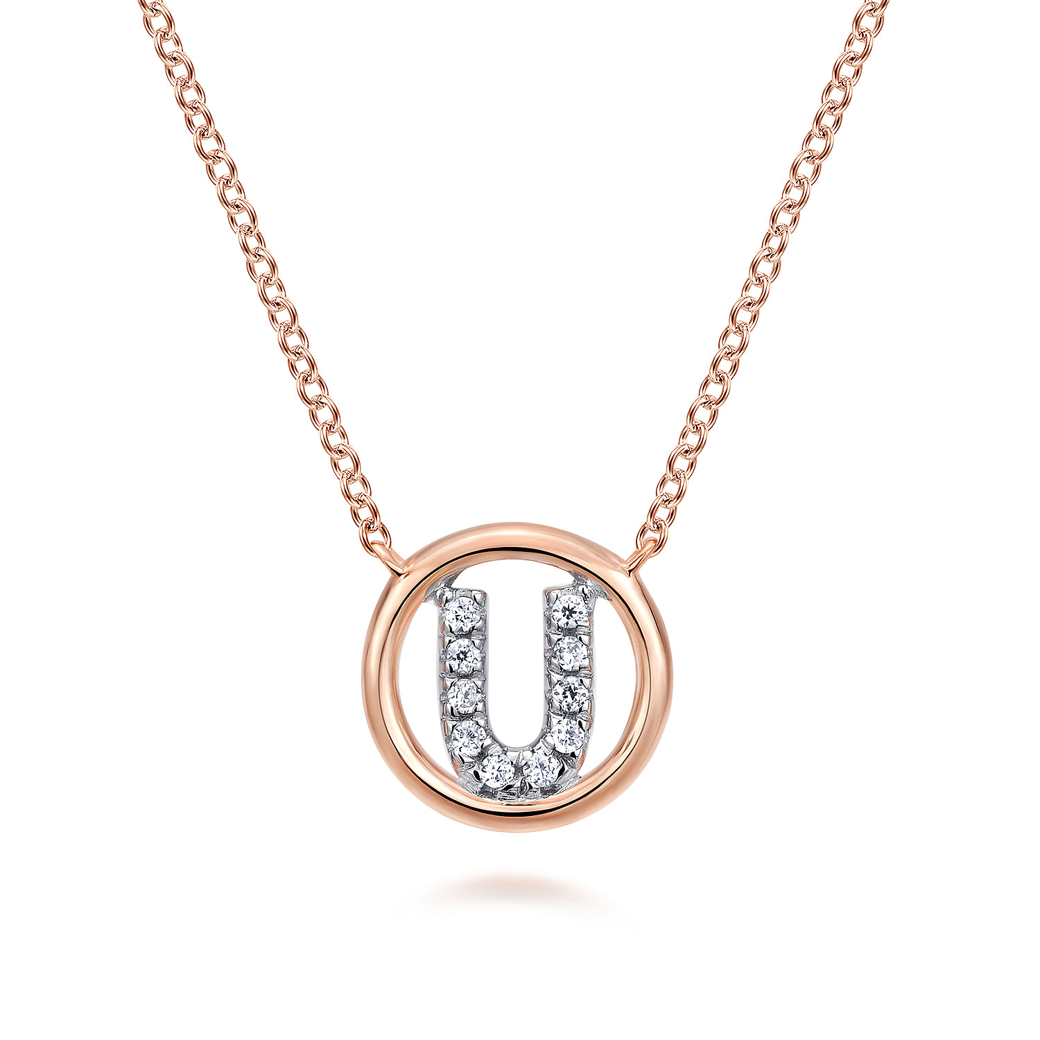 14K Rose Gold Diamond U Initial Pendant Necklace
