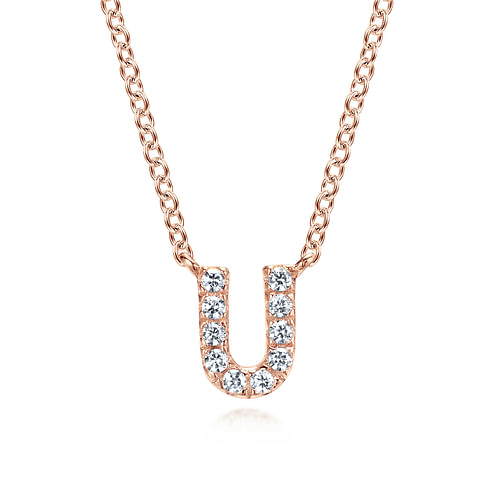 14K Rose Gold Diamond U Initial Pendant Necklace