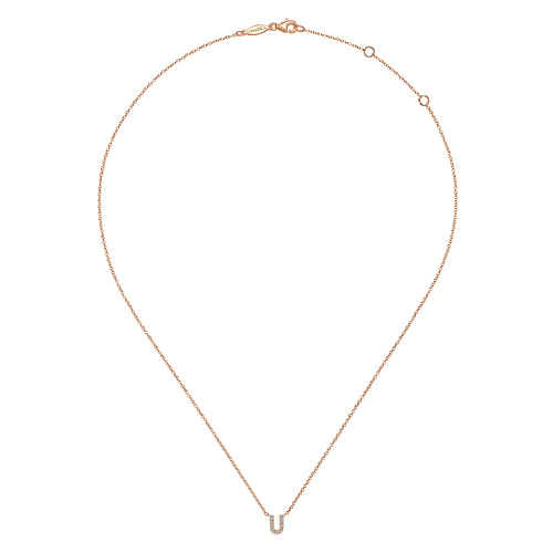 14K Rose Gold Diamond U Initial Pendant Necklace