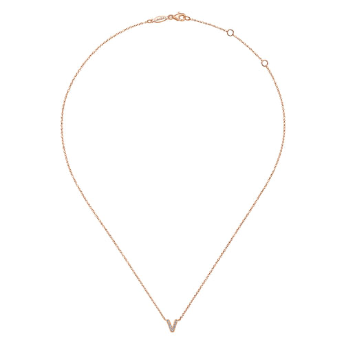 14K Rose Gold Diamond V Initial Pendant Necklace