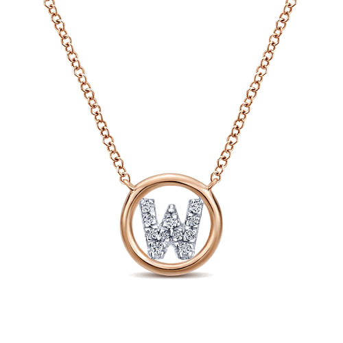 14K Rose Gold Diamond W Initial Pendant Necklace