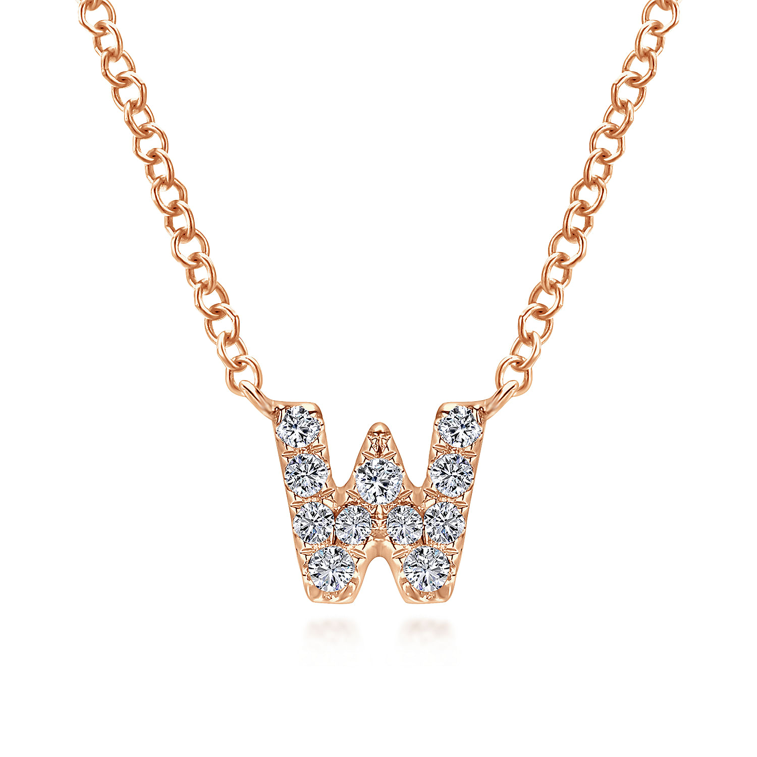 14K Rose Gold Diamond W Initial Pendant Necklace