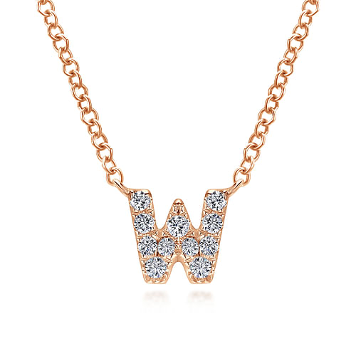 14K Rose Gold Diamond W Initial Pendant Necklace