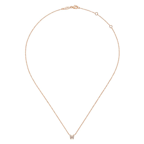 14K Rose Gold Diamond W Initial Pendant Necklace