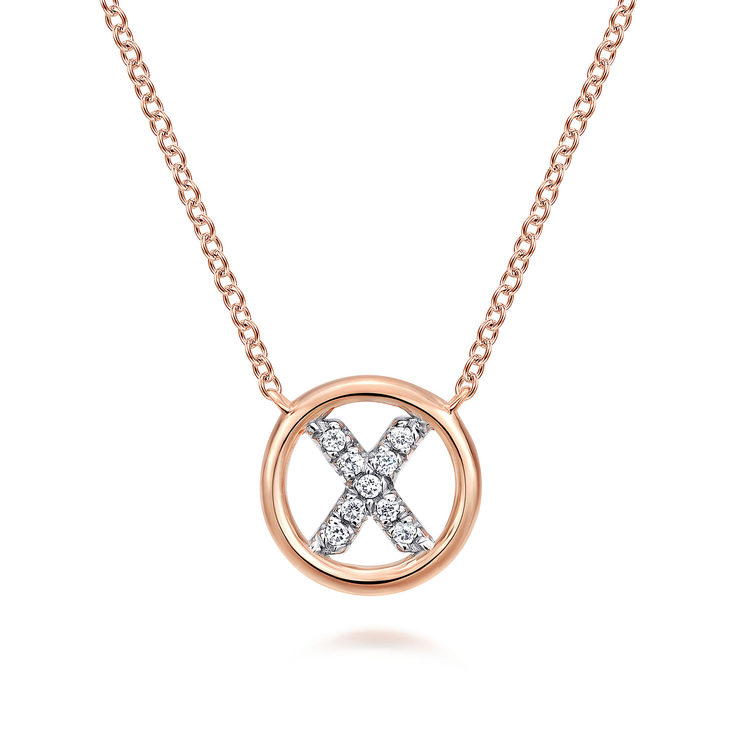 14K Rose Gold Diamond X Initial Pendant Necklace