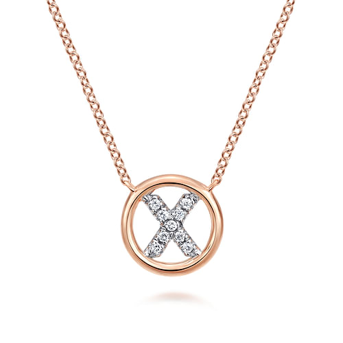 14K Rose Gold Diamond X Initial Pendant Necklace