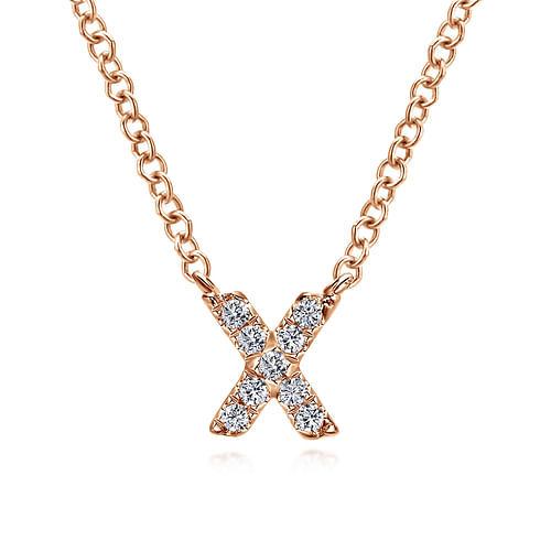 14K Rose Gold Diamond X Initial Pendant Necklace