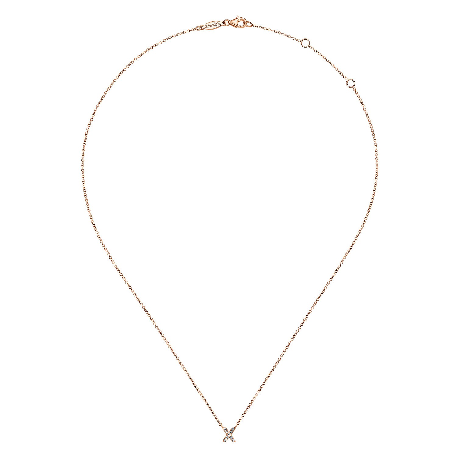 14K Rose Gold Diamond X Initial Pendant Necklace