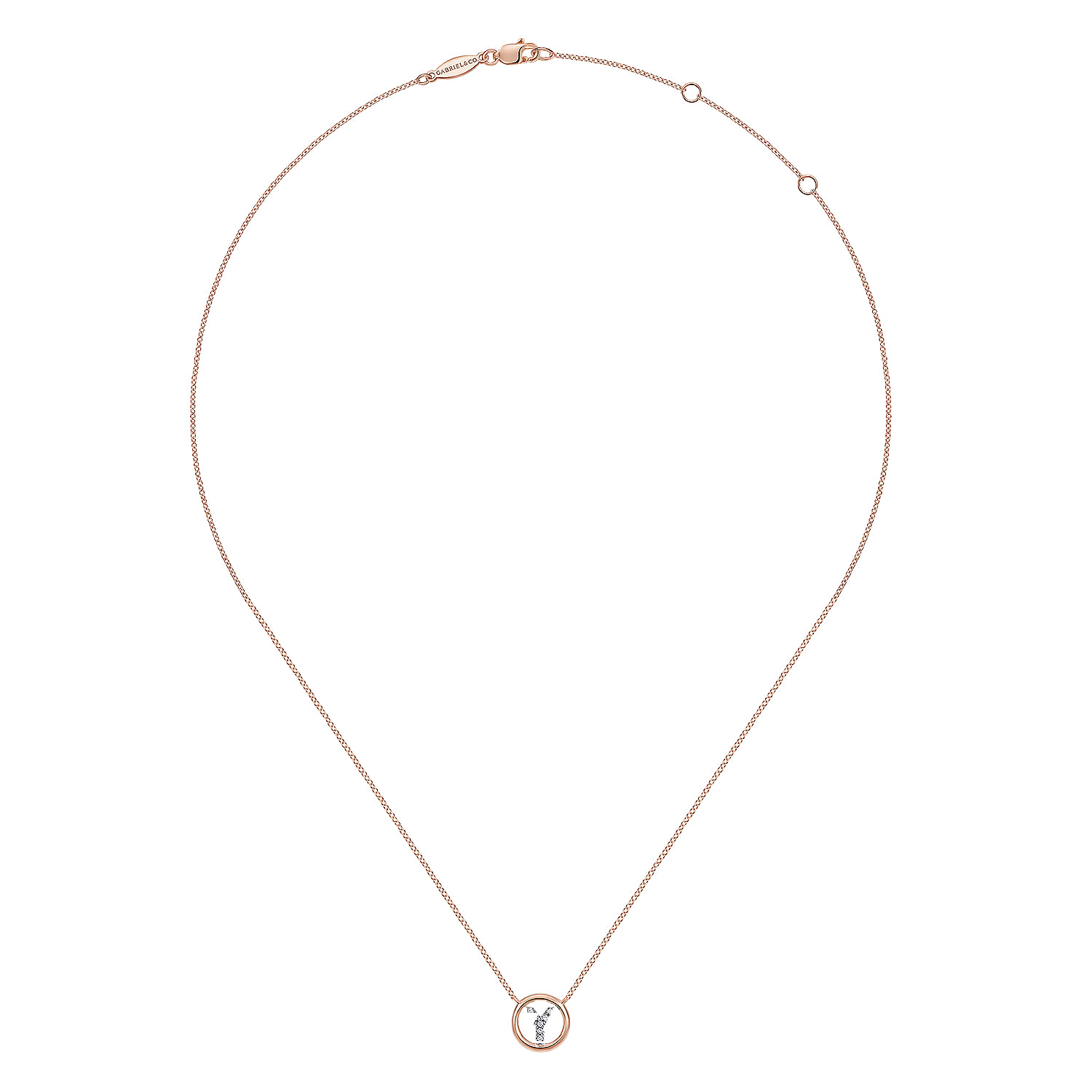 14K Rose Gold Diamond Y Initial Pendant Necklace