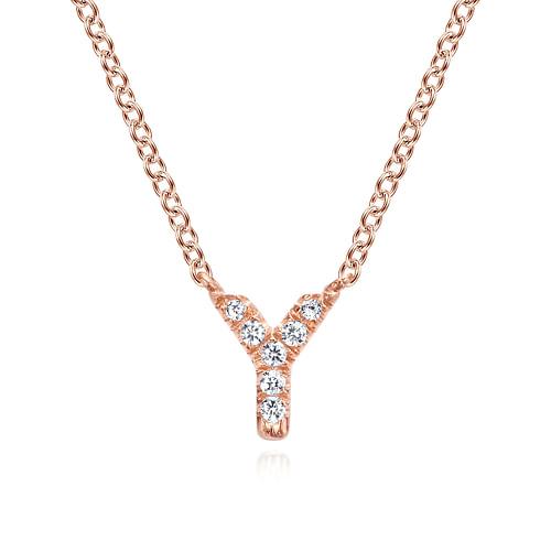 14K Rose Gold Diamond Y Initial Pendant Necklace