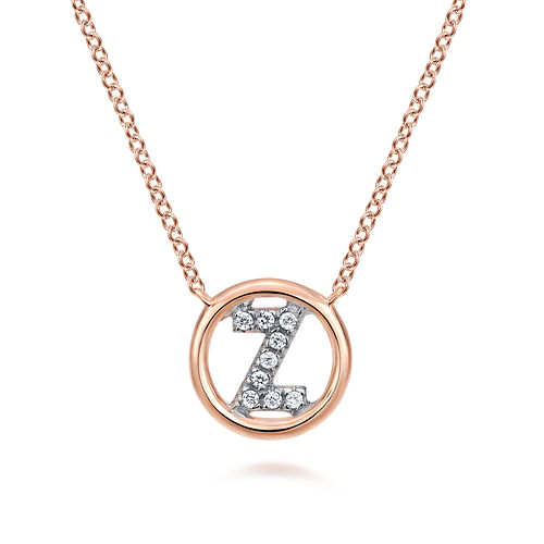 14K Rose Gold Diamond Z Initial Pendant Necklace