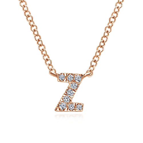 14K Rose Gold Diamond Z Initial Pendant Necklace