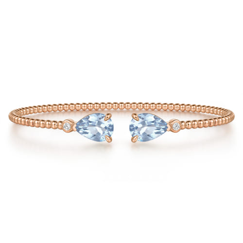 14K Rose Gold Diamond and Pear Shape Aquamarine Bujukan Bangle