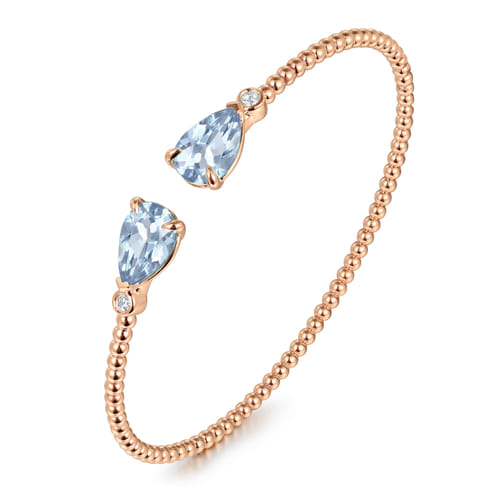 14K Rose Gold Diamond and Pear Shape Aquamarine Bujukan Bangle