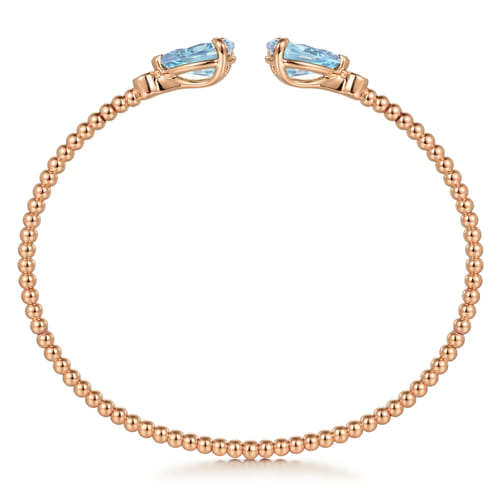 14K Rose Gold Diamond and Pear Shape Aquamarine Bujukan Bangle
