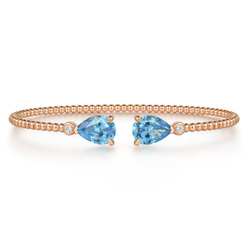 14K Rose Gold Diamond and Pear Shape Blue Topaz Bujukan Bangle 14K Rose Gold Diamond and Pear Shape Blue Topaz Bujukan Bangle