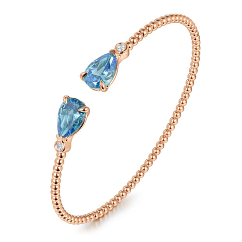 14K Rose Gold Diamond and Pear Shape Blue Topaz Bujukan Bangle 14K Rose Gold Diamond and Pear Shape Blue Topaz Bujukan Bangle