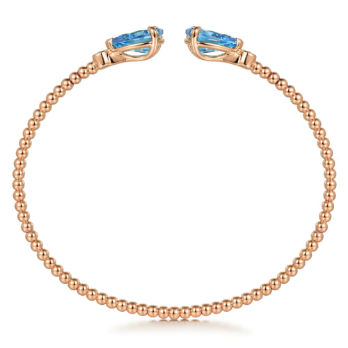 14K Rose Gold Diamond and Pear Shape Blue Topaz Bujukan Bangle 14K Rose Gold Diamond and Pear Shape Blue Topaz Bujukan Bangle