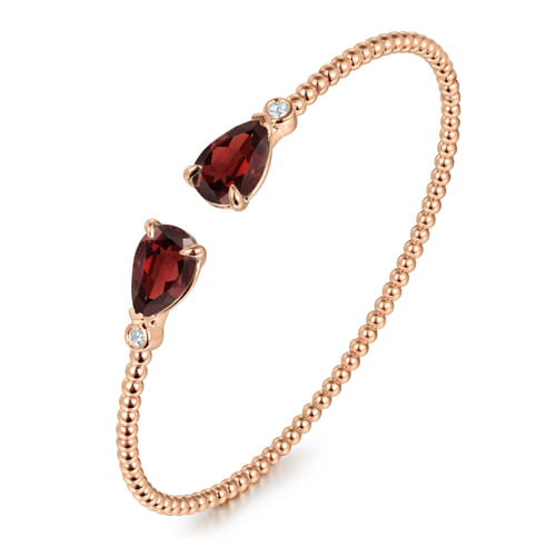 14K Rose Gold Diamond and Pear Shape Garnet Bujukan Bangle