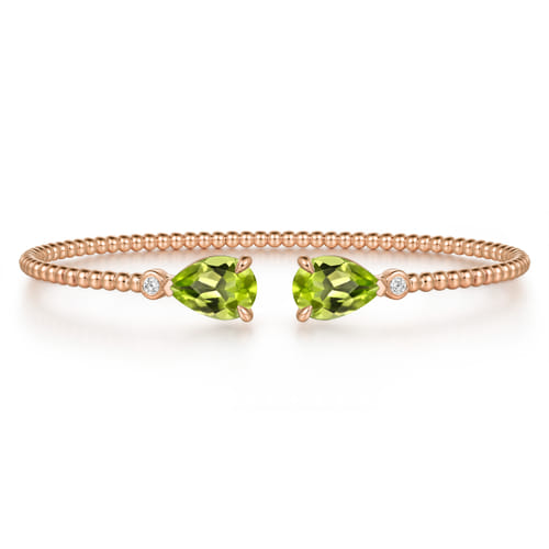14K Rose Gold Diamond and Pear Shape Peridot Bujukan Bangle