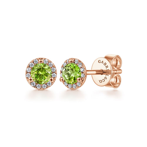 14K Rose Gold Diamond and Peridot Stud Earrings
