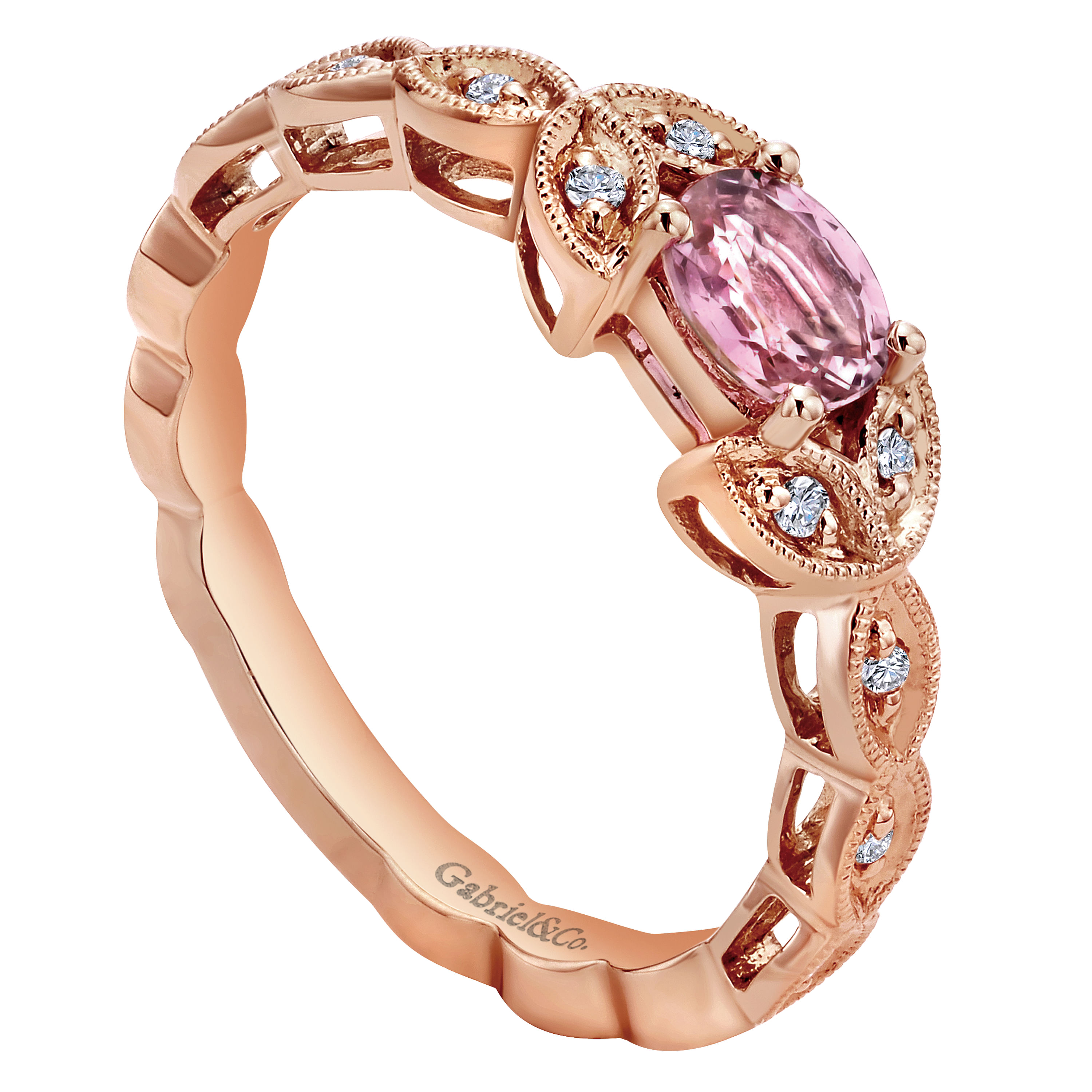 14K Rose Gold Diamond and Pink Sapphire Ladies Ring