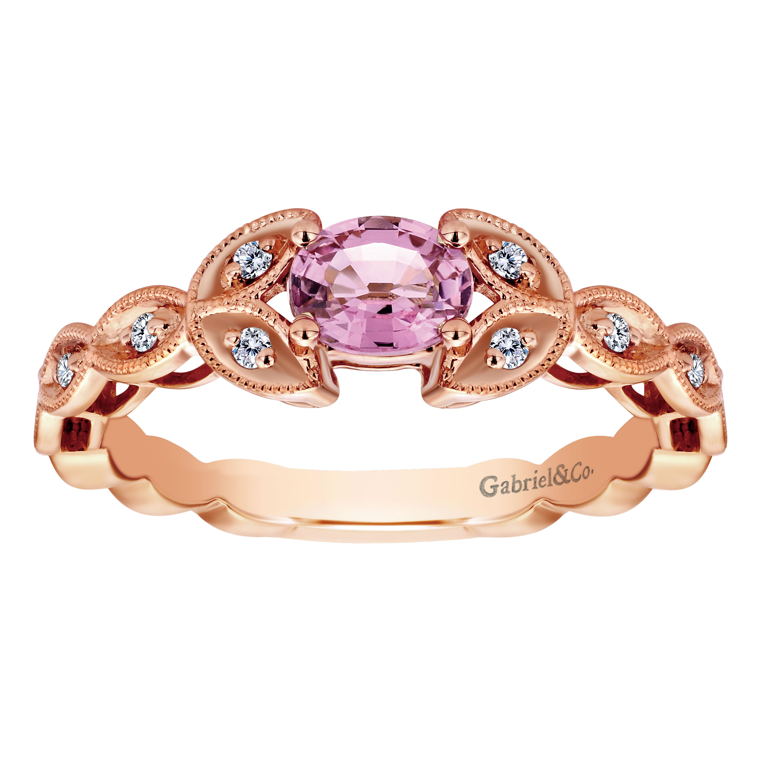14K Rose Gold Diamond and Pink Sapphire Ladies Ring